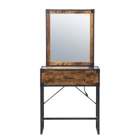 Hair salon table with mirror - burned wood grain Hair salon table with mirror - burned wood grain